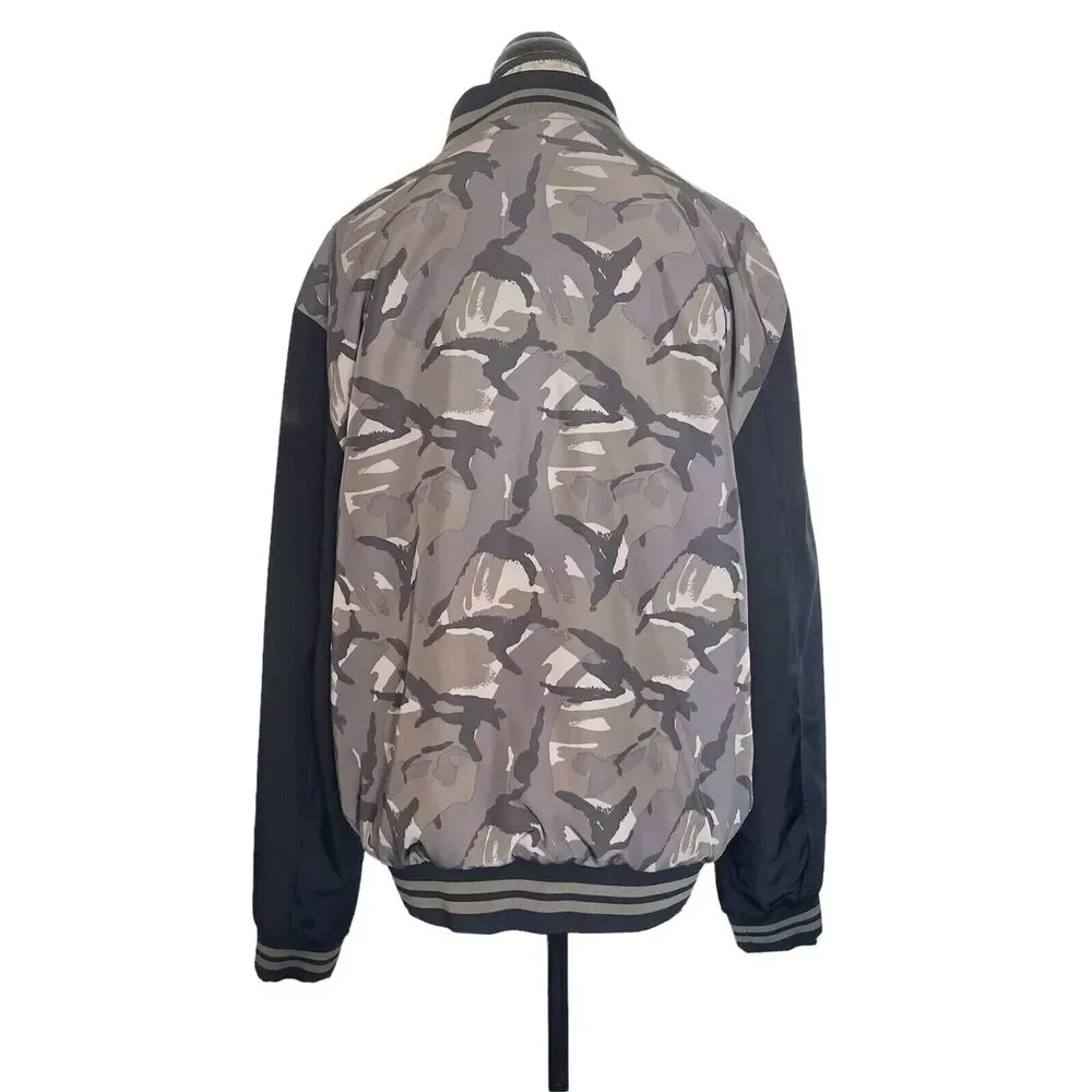 Express Bomber Mens Jacket Sz Large Camouflage Military Army Damaged Ripped